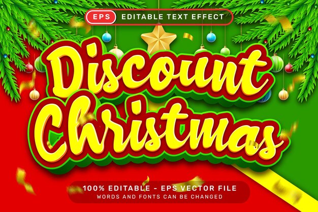 Efecto de texto 3D de Navidad con descuento y efecto de texto editable con fondo de Navidad