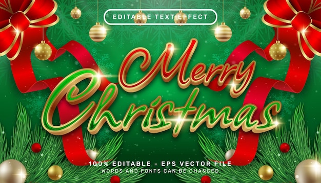 Efecto de texto 3d de navidad y efecto de texto editable con fondo de navidad