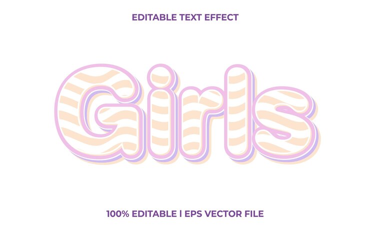 Vector efecto de texto 3d para niñas y texto editable, uso de estilo 3d de plantilla marrón para títulos de negocios