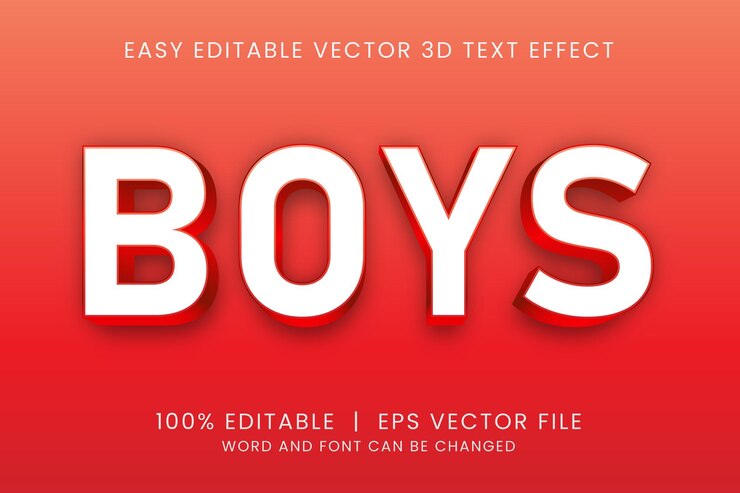 Vector efecto de texto 3d para niños vector libre, dibujos animados editables y estilo de texto para niños