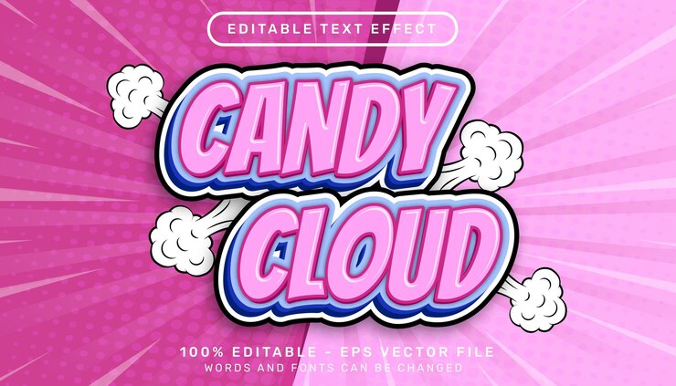 Vector efecto de texto 3d de nube de caramelo y efecto de texto editable