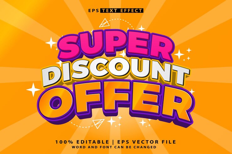 Efecto de texto 3D de la oferta de súper descuento