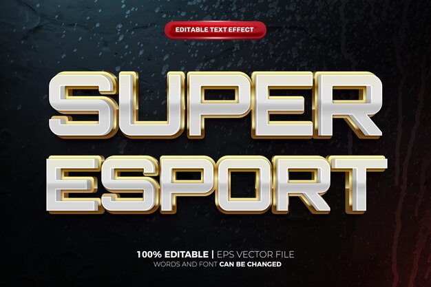 Efecto de texto 3d de oro blanco super esport