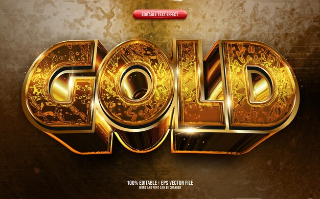 Efecto de texto 3D de oro editable