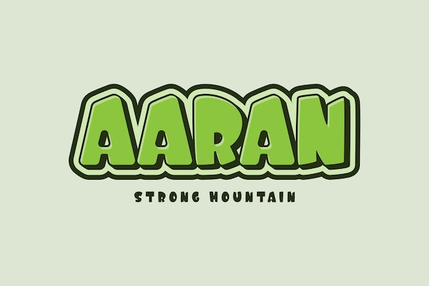 Efecto de texto 3D con la palabra aaran que significa montaña fuerte