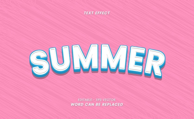 Vector efecto de texto 3d con palabra de verano y fácil de editar