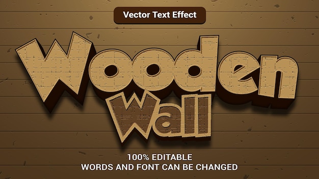 Vector efecto de texto 3d de pared de madera con color de estilo moderno