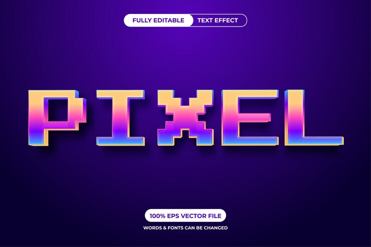 Vector efecto de texto 3d de píxeles