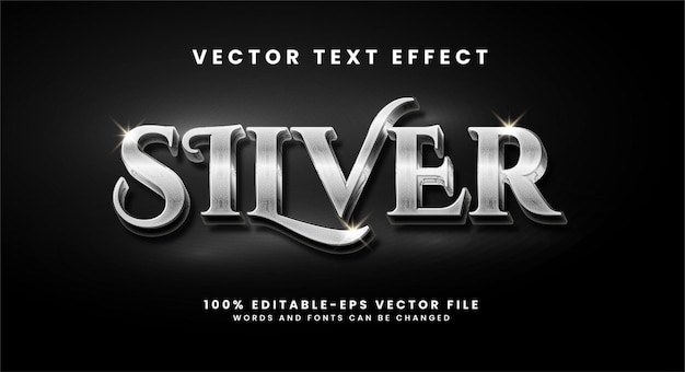 Vector efecto de texto 3d plateado. efecto de estilo de texto editable con concepto minimalista.