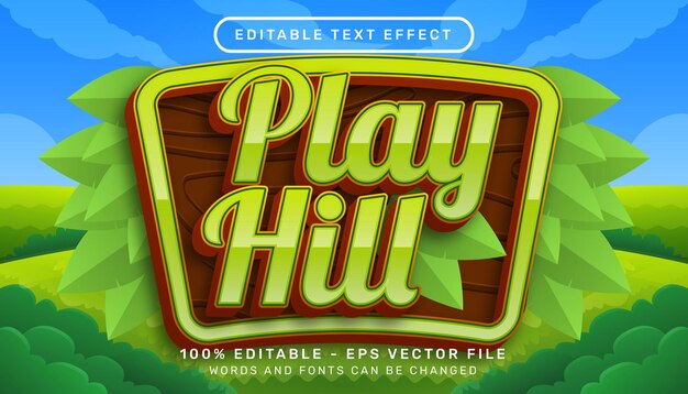 efecto de texto 3d play hill y efecto de texto editable con ilustración de hoja
