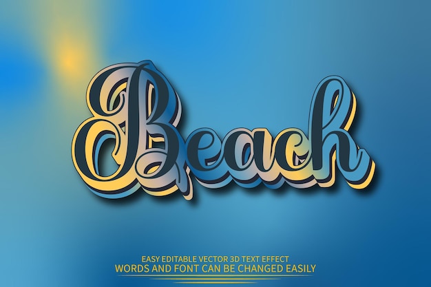Efecto de texto 3d de playa completo editable
