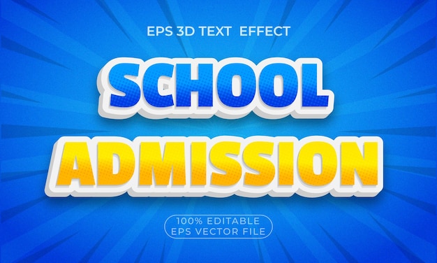 Efecto de texto 3d premium editable en la admisión a la escuela