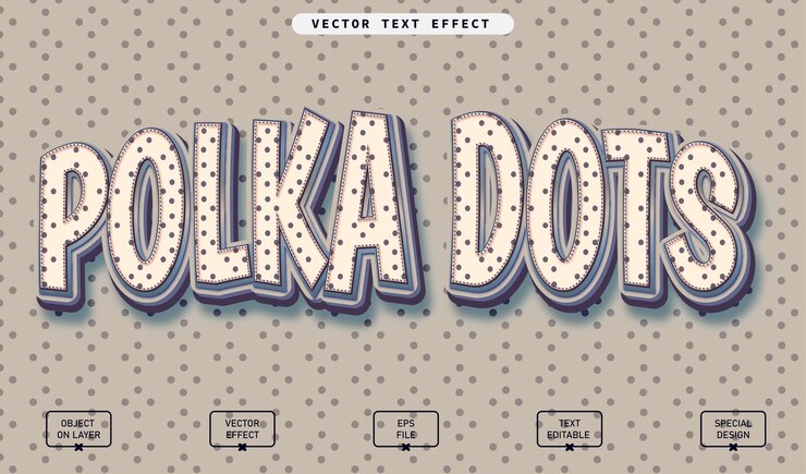 Vector efecto de texto 3d de puntos de polca con texto editable vectorial texturizado