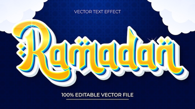 Efecto de texto 3D de Ramadán y efecto de texto editable Fondo islámico amarillo y azul