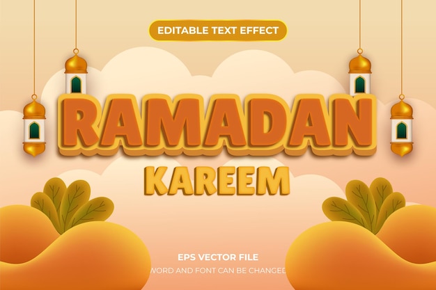Efecto de texto 3D ramadan kareem con estilo de dibujos animados
