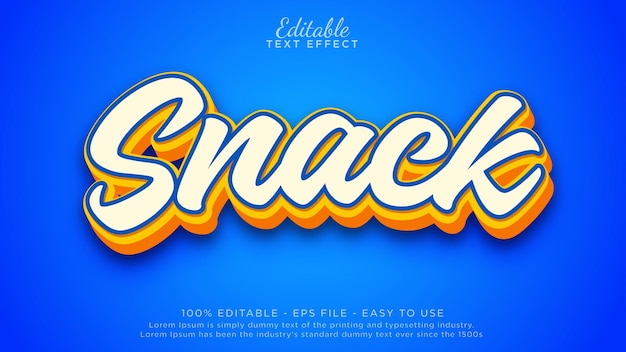 Efecto de texto 3d de refrigerio Plantilla de texto editable para producto y marca