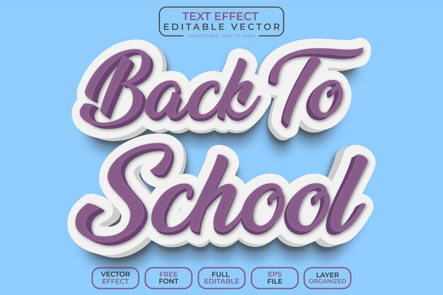 Efecto de texto 3d de regreso a la escuela archivo vectorial eps