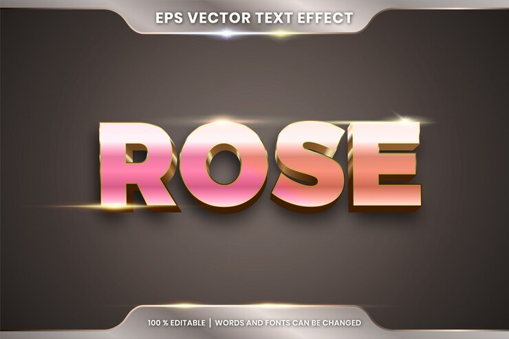Vector efecto de texto en 3d rose palabras tema de efecto de texto editable metal color oro concepto