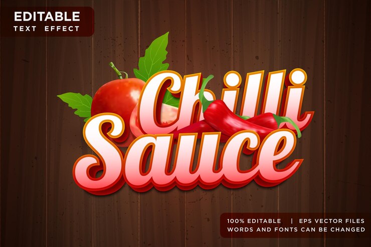 Vector efecto de texto 3d de salsa de chile