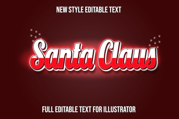 Efecto de texto 3d santa claus color degradado blanco y rojo