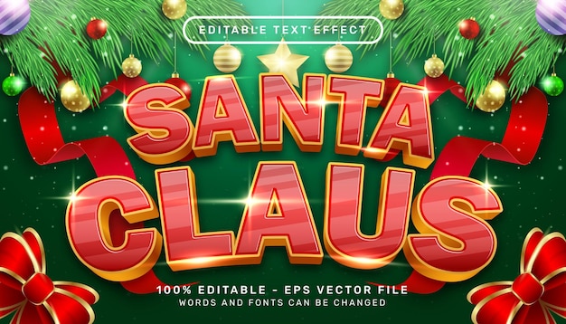 efecto de texto 3d de santa claus y efecto de texto editable con fondo de navidad