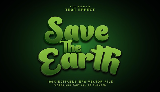 Efecto de texto 3d save the earth - efecto de texto editable