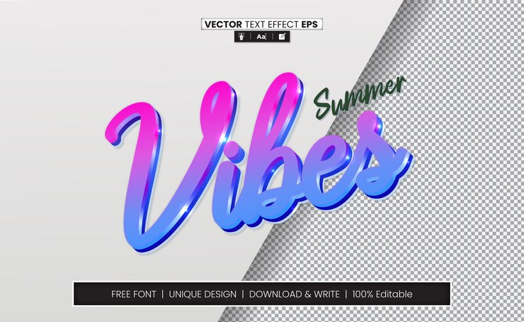 Vector efecto de texto 3d de summer vibes totalmente editable