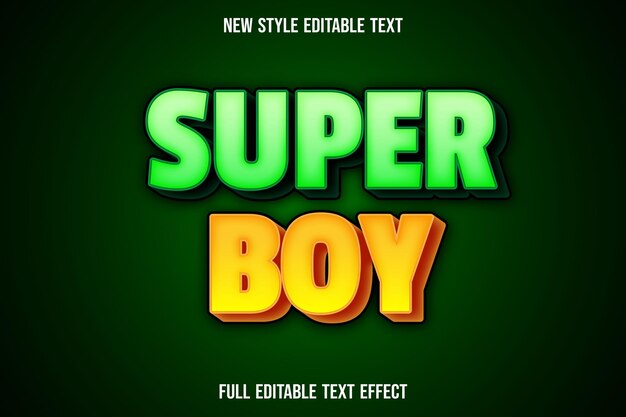 Efecto de texto 3d super boy color verde y amarillo