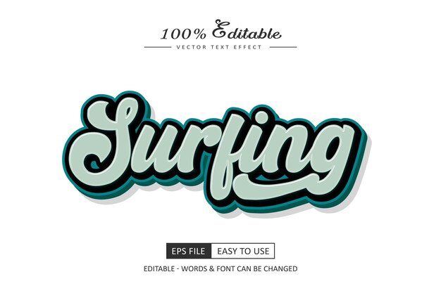 Efecto de texto 3D para el surf, estilo de fuente editable