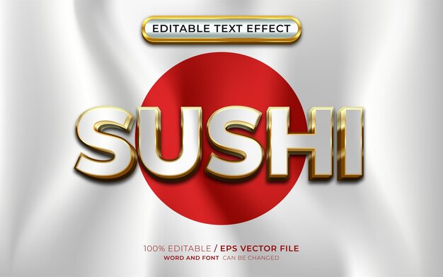 Efecto de texto 3D de sushi con bandera de Japón