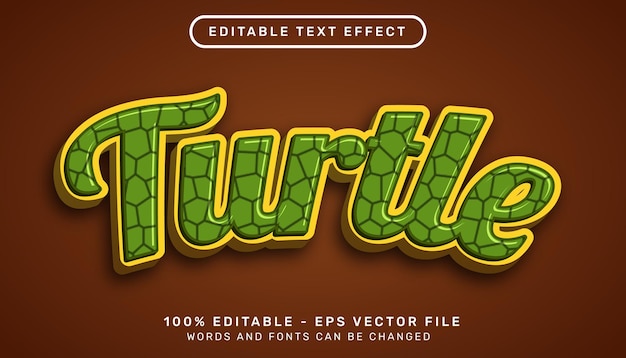Efecto de texto 3d de tortuga y efecto de texto editable con ilustración de hoja