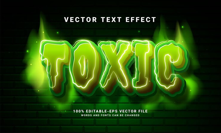 Vector efecto de texto 3d tóxico. efecto de estilo de texto editable con tema de luz verde.