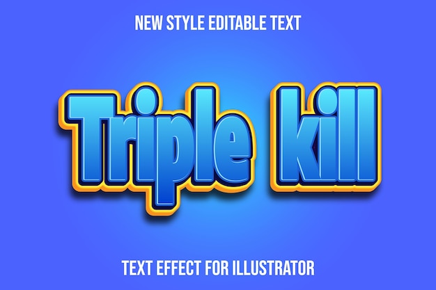 Vector efecto de texto 3d triple kill color azul y amarillo degradado