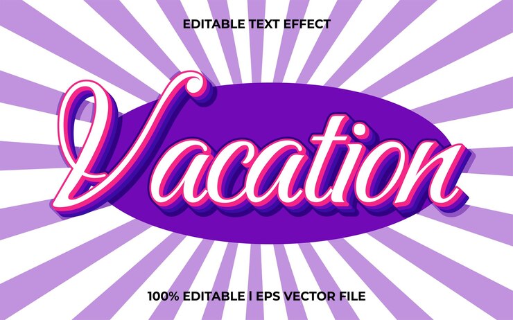 Vector efecto de texto 3d de vacaciones y uso de estilo 3d de plantilla de texto editable para título de moda