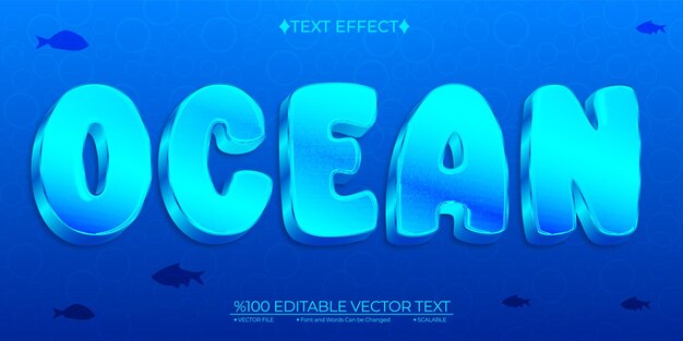 Efecto de texto 3D de vector editable del océano azul