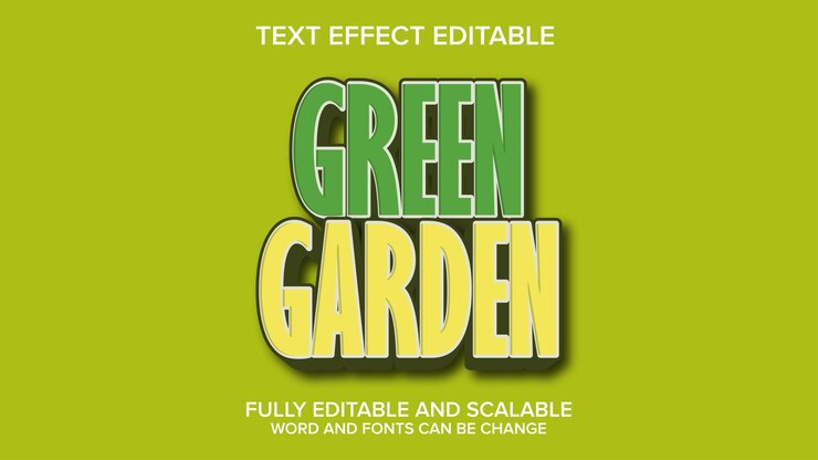 Vector efecto de texto 3d vector de jardín verde editable
