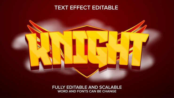 Vector efecto de texto 3d en el vector de oro del caballero editable