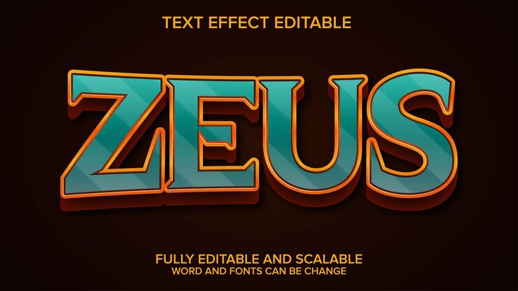 Vector efecto de texto 3d vector de zeus editable