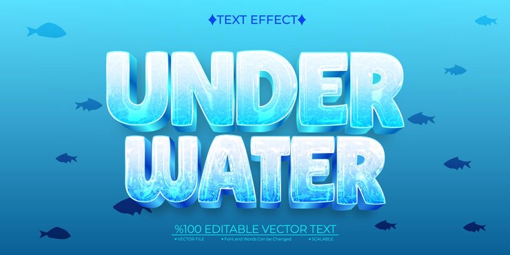 Vector efecto de texto 3d vectorial editable bajo el agua