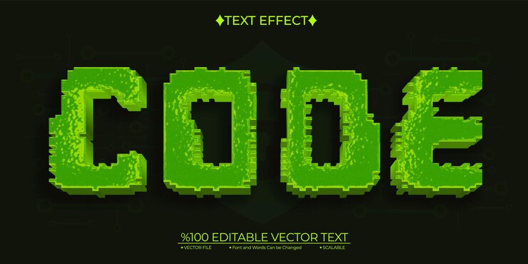 Vector efecto de texto 3d vectorial editable de código verde de dibujos animados