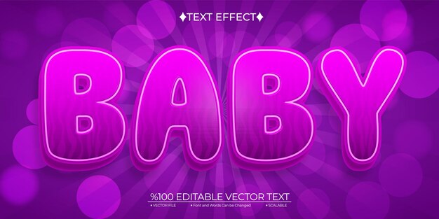 Efecto de texto 3D vectorial editable de dibujos animados Pink Baby