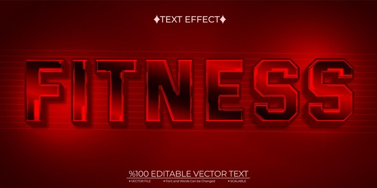 Vector efecto de texto 3d vectorial editable de fitness rojo oscuro