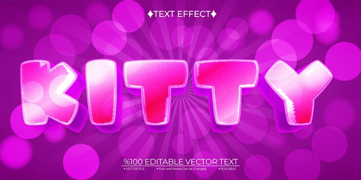 Vector efecto de texto 3d vectorial editable de kitty de dibujos animados