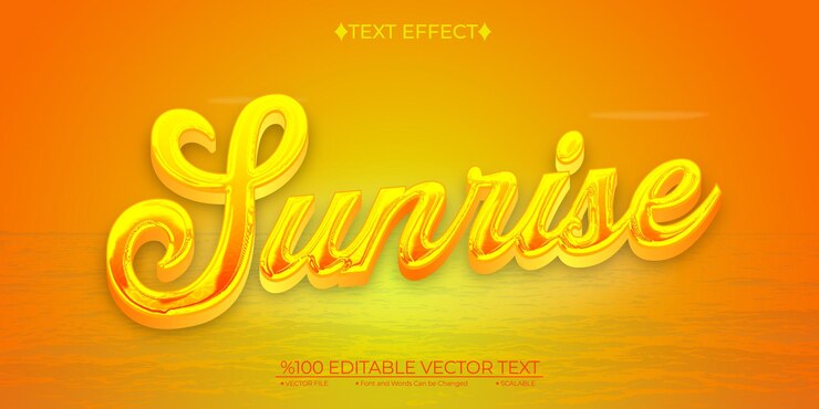 Vector efecto de texto 3d vectorial editable de lindo amanecer