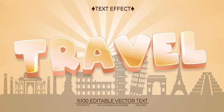 Vector efecto de texto 3d vectorial editable de viajes de dibujos animados