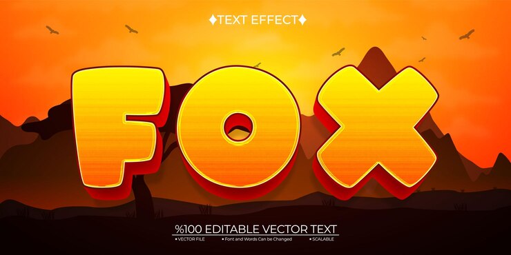 Vector efecto de texto 3d vectorial editable de zorro de dibujos animados