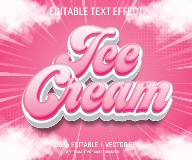 efecto de texto 3D vectorial de helado con diseño de estilo moderno