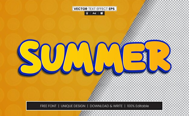 Efecto de texto 3D de verano totalmente editable.