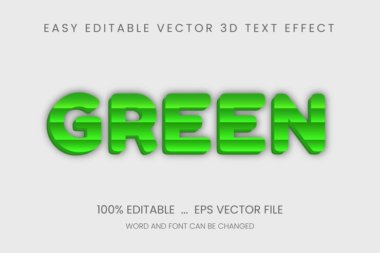 Vector efecto de texto 3d verde limpio y elegante diseño de estilo de fuente editable simple
