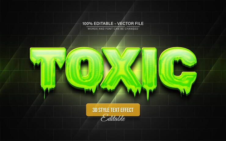 Vector efecto de texto 3d verde tóxico editable